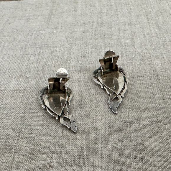 Vintage Siam Dancer Sterling Silver Black Niello Enamel Earrings Clip-on 50's - Picture 11 of 16